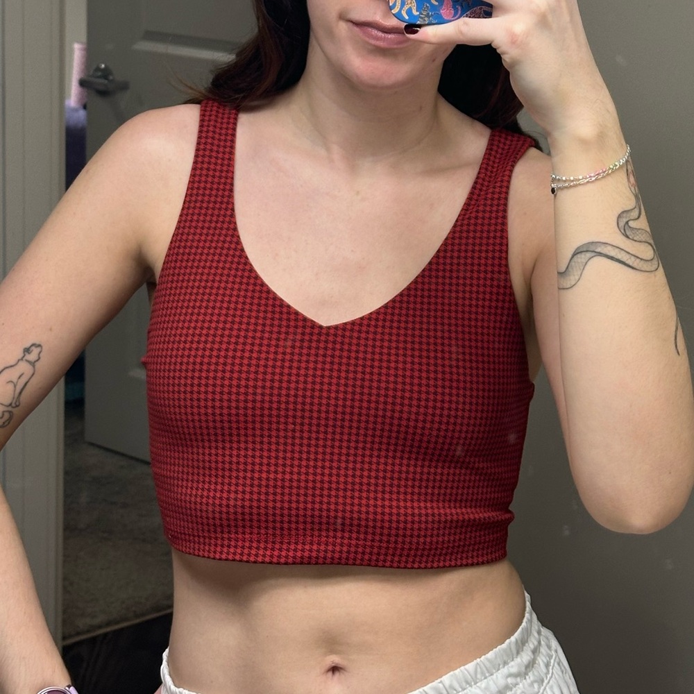 OFFLINE by Aerie Real Me Red and Black Houndstooth Athletic Tank Top